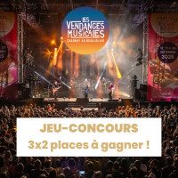 Jeu-concours Les Vendanges Musicales ! 

Une 12ème édition toujours emblématique pour ce festival de musique au cœur des Pierres Dorées !  Une superbe programmation à découvrir sur trois jours du jeudi 17 au samedi 19 septembre : Gaétan Roussel, Suzane, Skip the Use, Ofenback et beaucoup d'autres artistes sur scène 

Pour l'occasion, nous vous proposons de remporter deux places répartis sur les 3 soirées de concert !

Pour participer :
• Aimer ce post
• Être abonné à lesvendangesmusicales et beaujolaistourisme
• Commenter et préciser pour quelle soirée vous souhaitez vos places (jeudi 17, vendredi 18 ou samedi 19 septembre) n'hésitez pas à taguez la ou les personnes avec qui vous aimeriez y aller ! 

Possibilité de participer jusqu'au mercredi 9 septembre à 23h59 – Le ou la gagnante sera contacté(e) en message privé le jeudi 10 septembre.

Attention aux faux comptes, si vous avez le moindre doute n'hésitez pas à nous contacter.

 Bonne chance à tous ! 

 JNJ